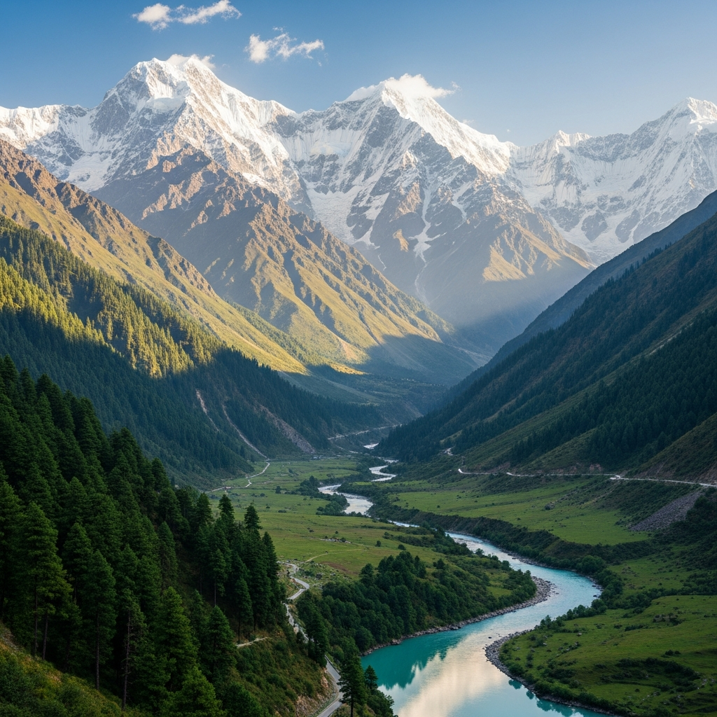 Himachal Pradesh snow peaks and valley